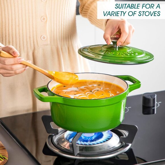 Enameled Cast Iron Dutch Oven 2.5 QT Green Naturally Non-Stick Casserole Dish - Picture 2 of 7